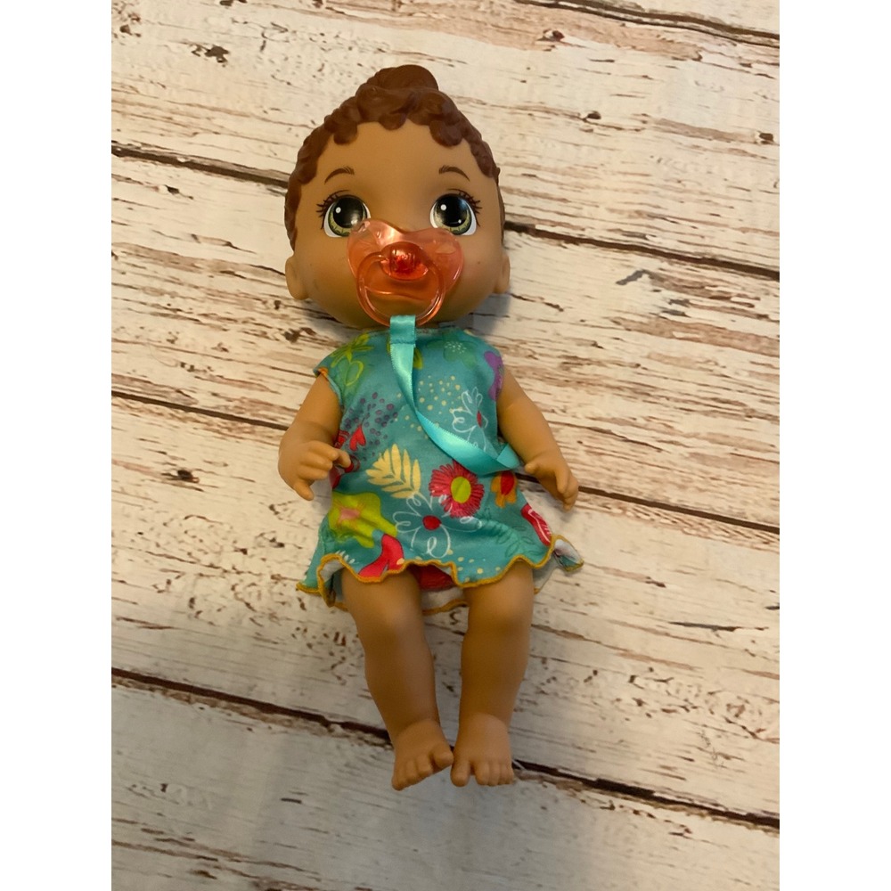 Hasbro Baby Alive Lil Sounds Brown Hair Green Eyes Doll E3688 Teal Floral Dress